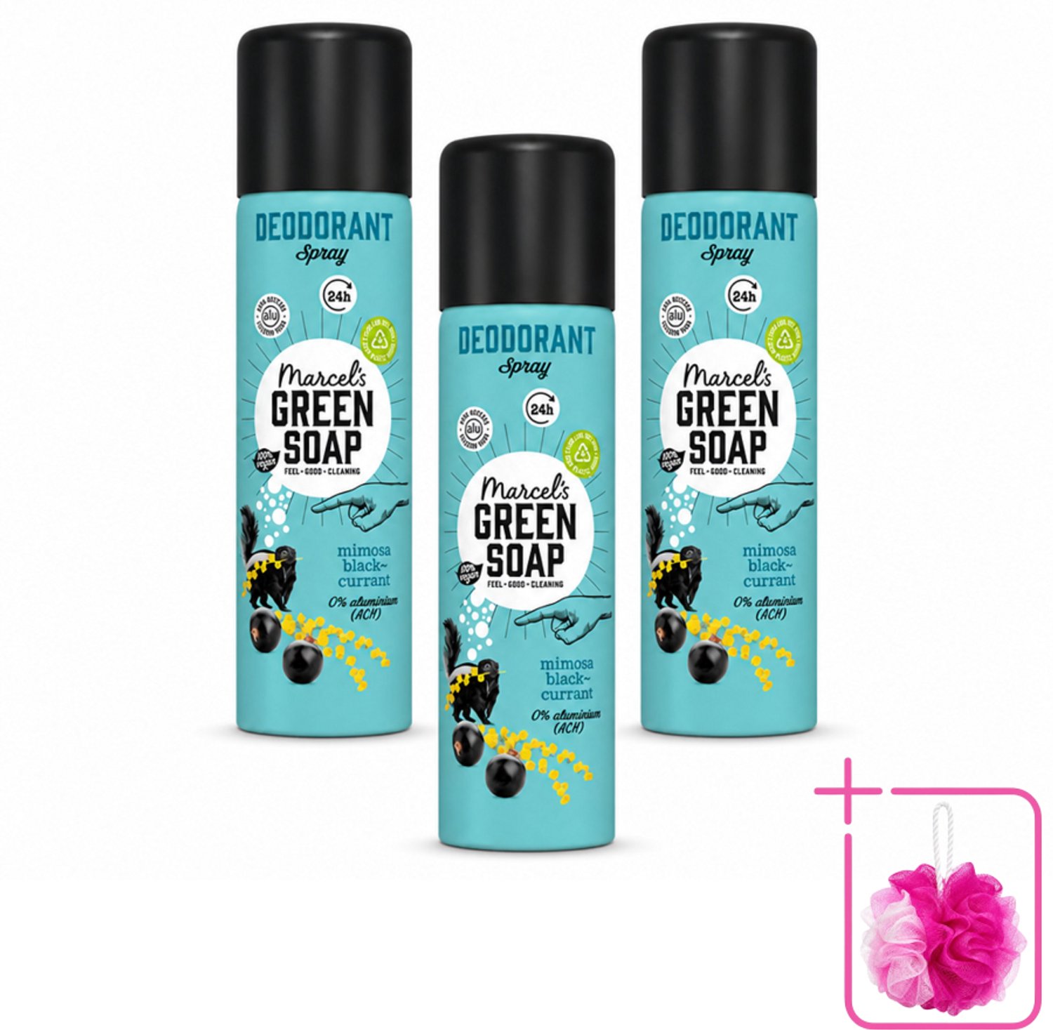 3 x Marcel's Green Soap - Deodorant Spray - Mimosa & Blackcurrant - Langdurige frisheid - 150 ml - Bulkverpakking - Deodorant Spray - Douchemop - Geur