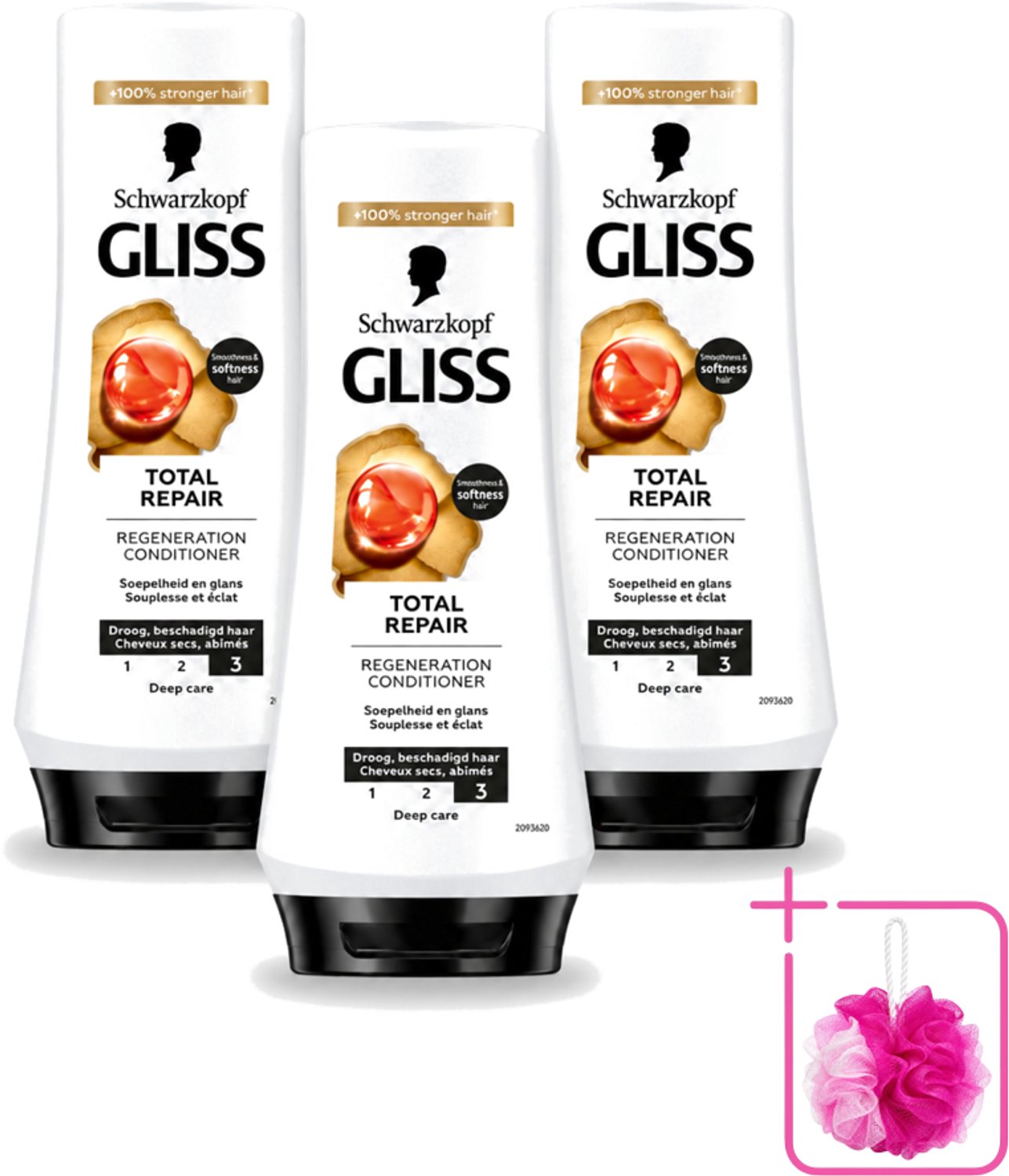 3 x Gliss - Hair Repair - Conditioner voor Totaal Herstel - 200 ml - Bulkverpakking - Haarherstel - Douchemop - Droog haar