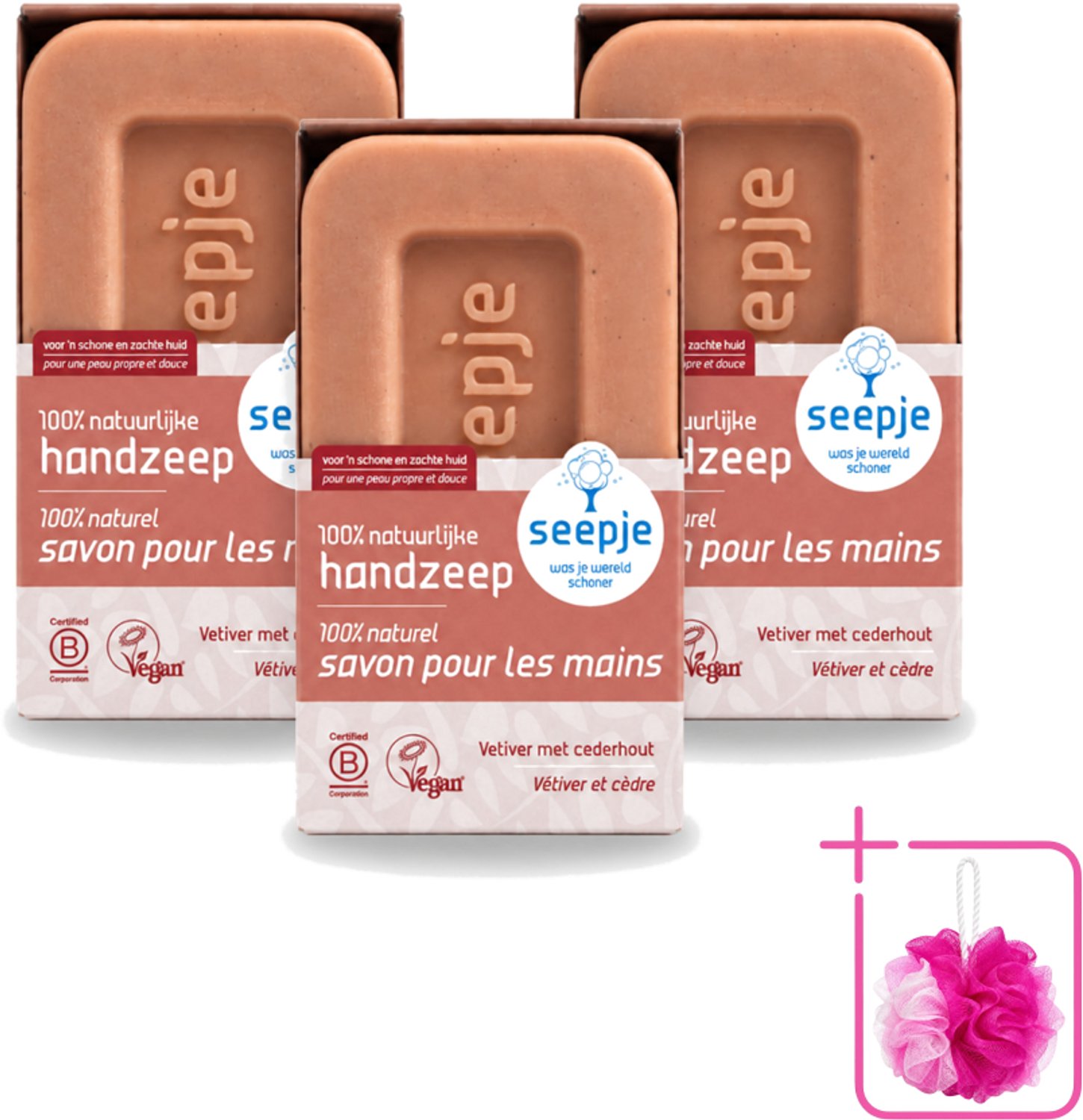 3 x Seepje - Handzeep - Duurzaam & Milieuvriendelijk - Vetiver met Cederhout - 120 gr - Bulkverpakking - Handzeep - Douchemop - Vetiver