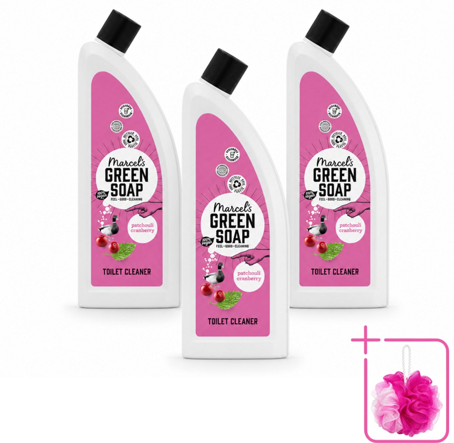 3 x Marcel's Green Soap - Toiletreiniger - Patchouli & Cranberry - Krachtige frisheid - Bulkverpakking - Toiletreiniger - Douchemop - Natuurlijke toiletreiniger