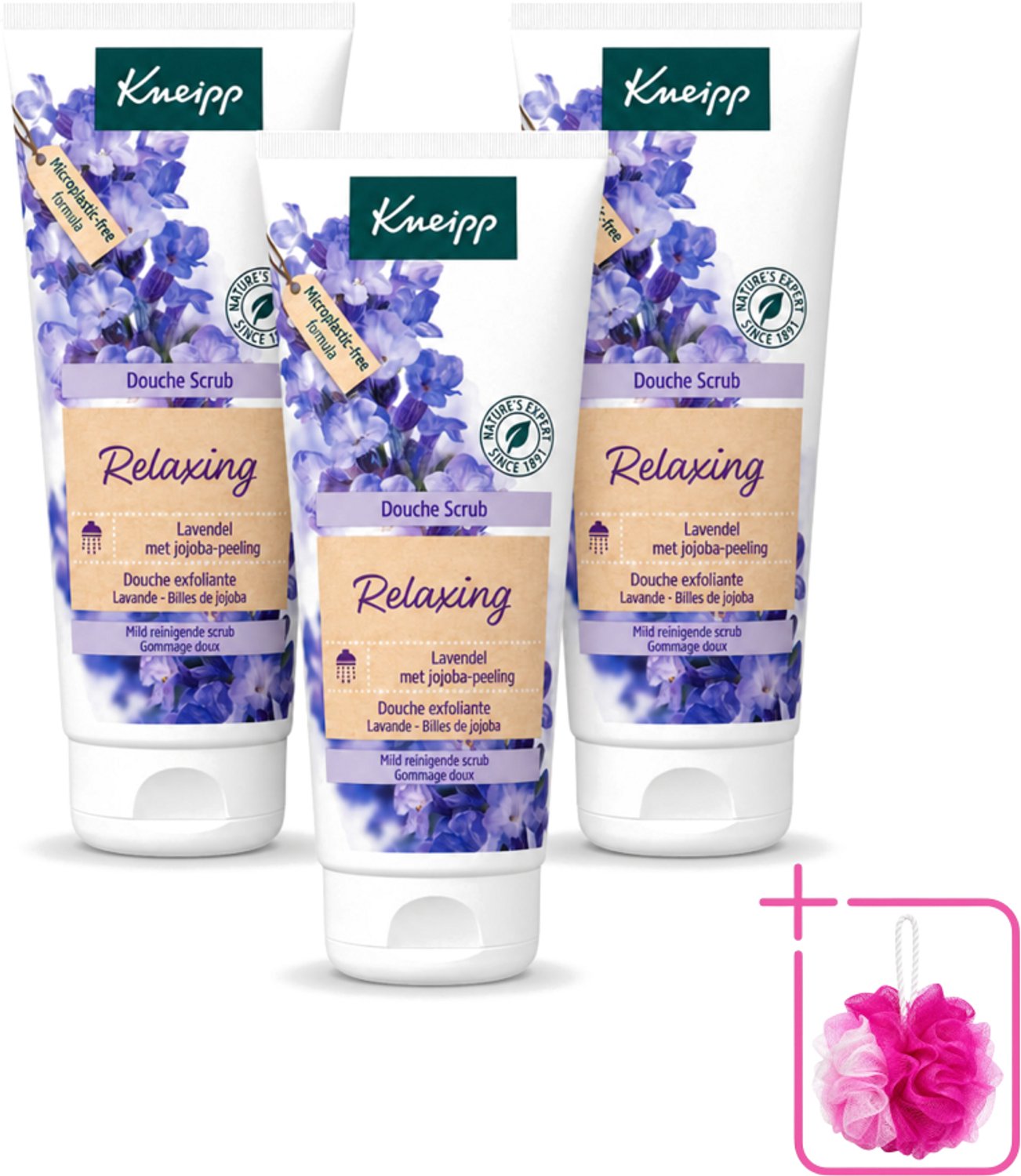 3 x Kneipp - Douche scrub - Relaxing - Lavendel - Bloemige geur - 200 ml - Bulkverpakking - Douche scrub - Douchemop - Ontspanning