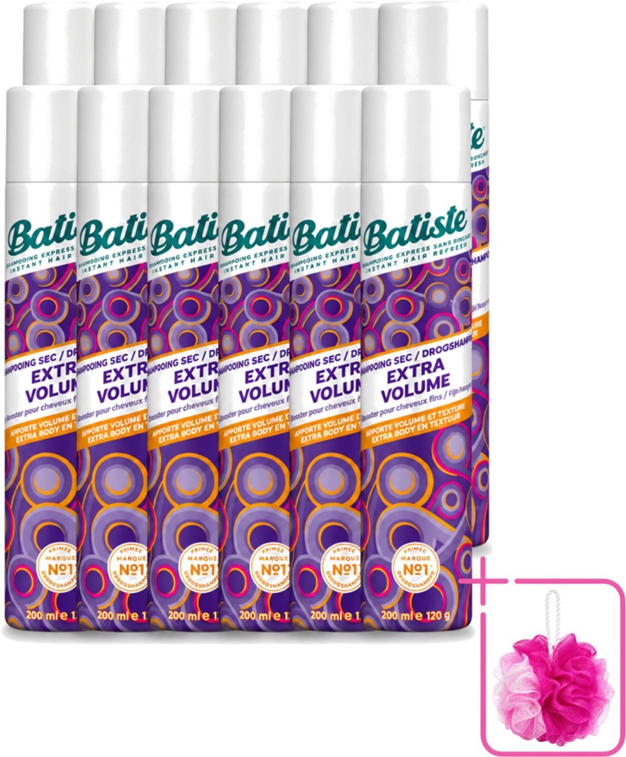 12 x Batiste - Extra Volume - Droogshampoo - Geeft Meer Volheid - Frist Vet Haar Op - 200ml - Bulkverpakking - Extra volume haar - Douchemop - Droogshampoo