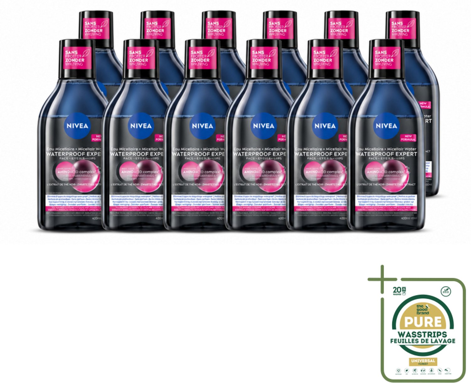 12 x NIVEA – Micellair Reinigingswater – Waterproof Expert – 400 ml - Wasstrips - Make-up Verwijderen - Gezicht Reinigen - Micellair Water - Huid Reinigen - Waterproof Make-up Verwijderen