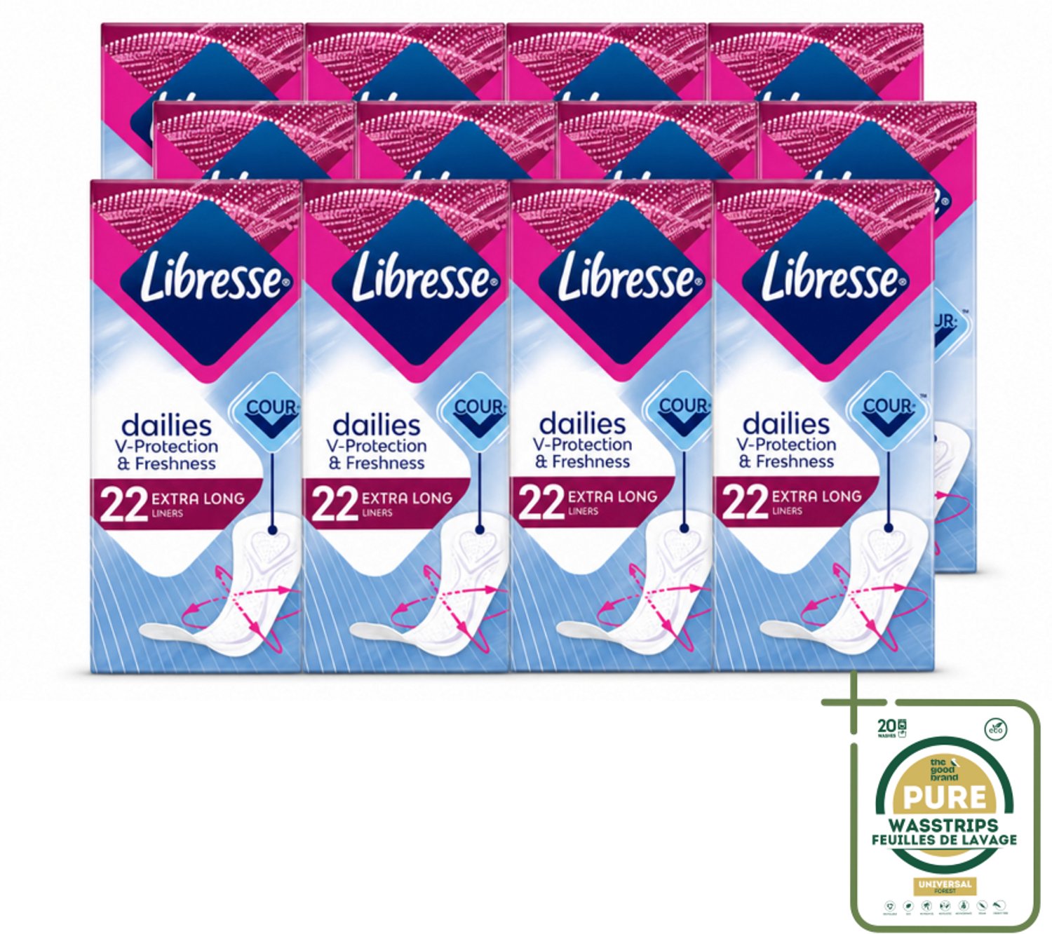 12 x Libresse – Inlegkruisjes – Extra Long – Langdurige bescherming – 22 Inlegkruisjes - Wasstrips - Inlegkruisje Extra Lang - Langdurige Bescherming - Absorberend Inlegkruisje - Zachte Toplaag - Curvefit