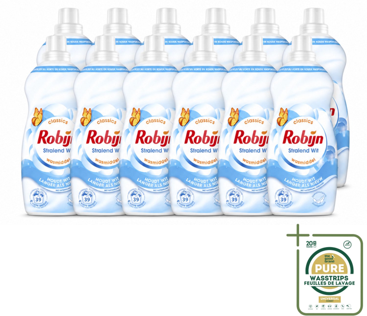 12 x Robijn – Vloeibaar Wasmiddel – Klein & Krachtig Stralend Wit – 1,19 L - Wasstrips - Wit Wasmiddel - Wit En Licht Was - Koud Wasmiddel - Korte Wasbeurten - Wasmiddel Voor Wit