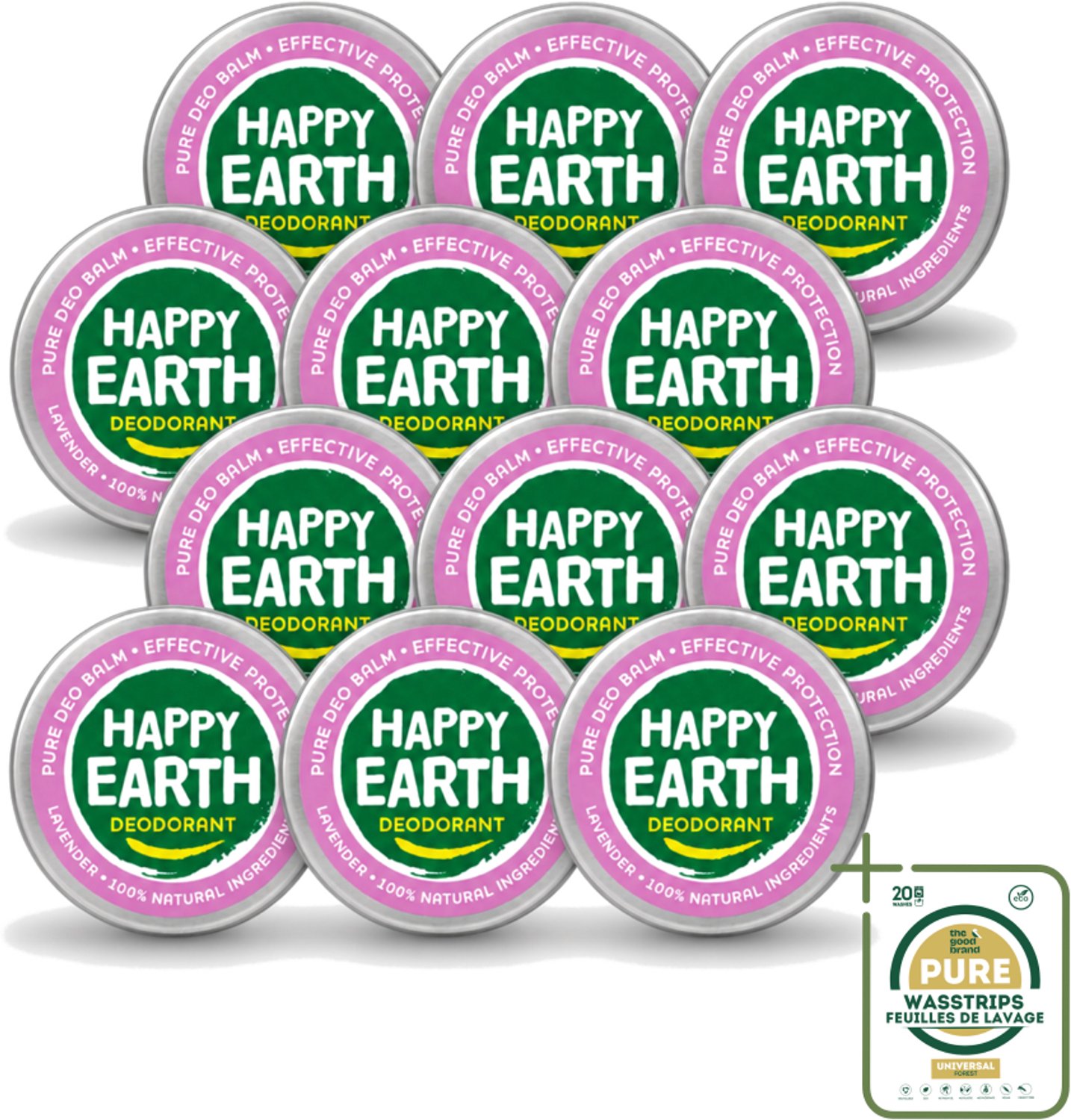 12 x Happy Earth – Deodorant Balm – 100% Natuurlijk Lavender – 45 g - Wasstrips - 100% Natuurlijke Deodorant - Lavendel Deodorant - Natuurlijke Deodorant Balm - Frisse Geur - Huidvriendelijke Deodorant
