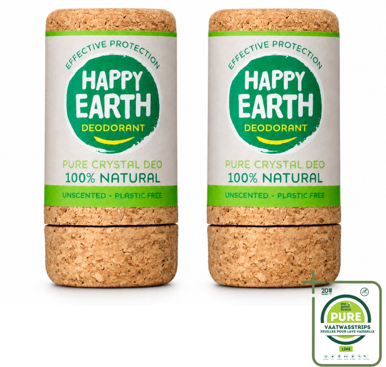2 x Happy Earth – Deodorant Crystal – 100% Natuurlijk Unscented – 90 g - Grootverpakking - Vaatwasstrips - Geurloze Deodorant - Hypoallergene Deodorant - Natuurlijke Deodorant - Kristal Deodorant - Mineralen Deodorant