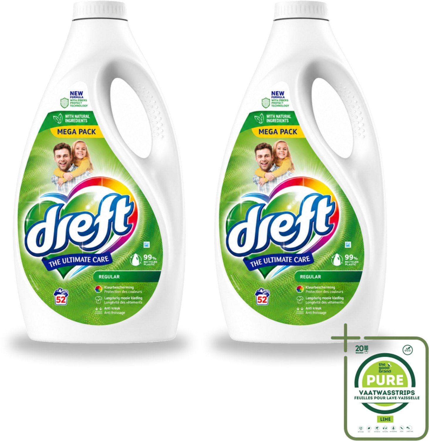 2 x Dreft – Regular – Vloeibaar Wasmiddel – 2,34 liter – 52 wasbeurten - Grootverpakking - Vaatwasstrips - Wasmiddel - Geconcentreerd Wasmiddel - Vloeibaar Wasmiddel - Kleding Reinigen - Kleur Beschermen