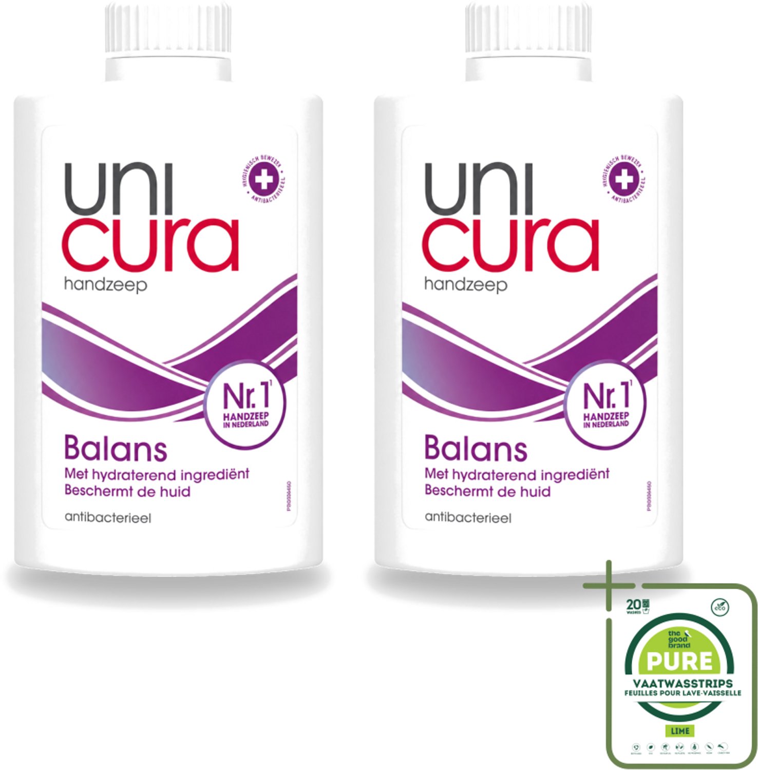 2 x Unicura – Vloeibare Zeep Navulling – Balans – 250 ml - Grootverpakking - Vaatwasstrips - Handzeep - Antibacterieel - Handhygiëne - Hand Reinigen - Zeep Dispense