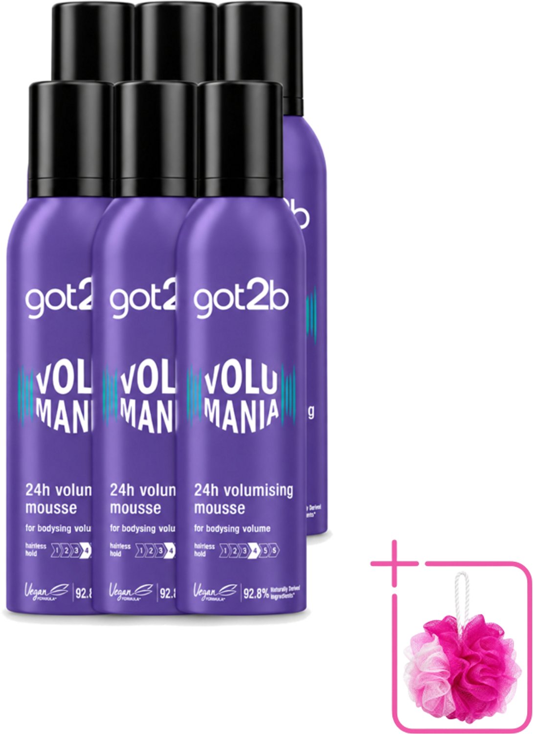 6 x Got2B - Volumemousse - Volumania 24H - 250 ml - Bulkverpakking - Haar volume - Douchemop - Haarkleur