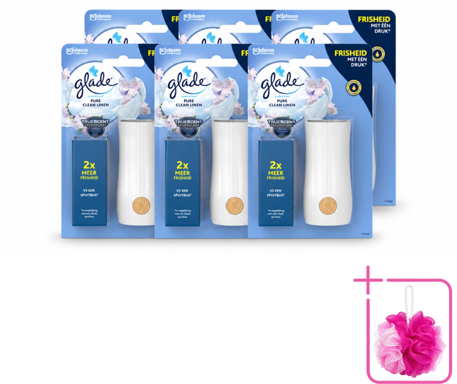6 x Glade - Houder Touch & Fresh - Pure Clean Linen - 10 ml - Bulkverpakking - Frisse geur - Douchemop - Linnengoed