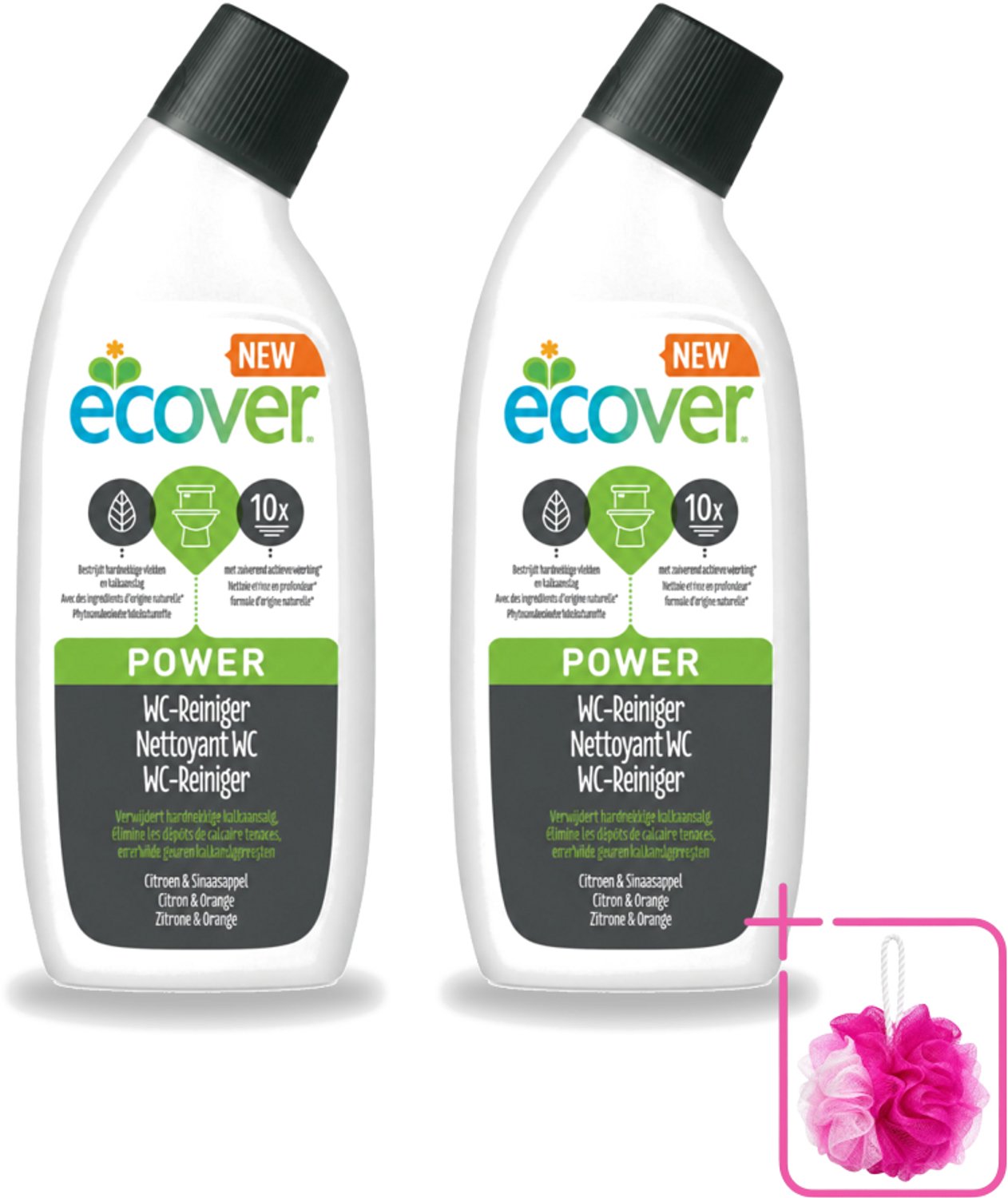 2 x Ecover - Toiletreiniger Power - 750 ml - Bulkverpakking - Toiletreiniger - Douchemop - Kalkaanslag