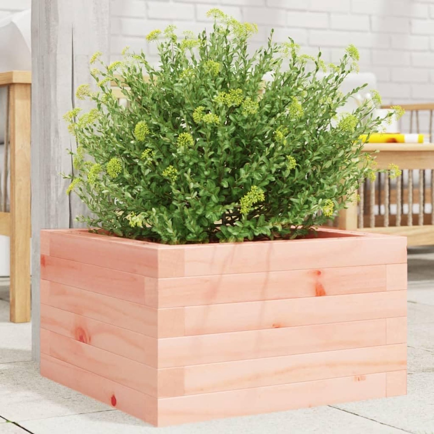 Planter van massief hout Douglas 40 x 40 x 23 cm voor tuin en balkon met robuust frame en open bodem voor een goede afwatering, ideaal voor planten, groenten en kruiden