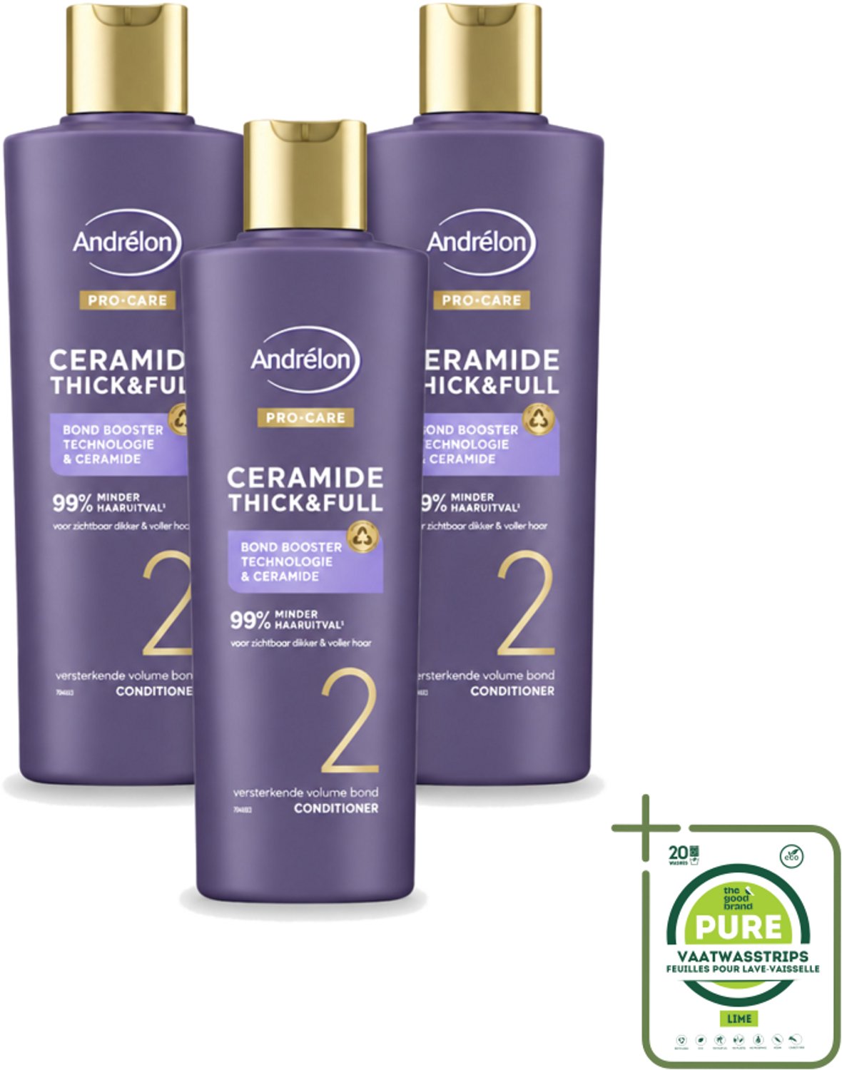 3 x Andrélon – Conditioner – Pro Care Ceramide Thick & Full – 250 ml - Grootverpakking - Vaatwasstrips - Dikker Haar - Voller Haar - Haarversterken - Haaruitval Verminderen - Ceramide