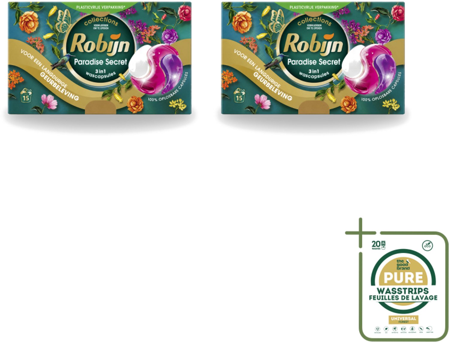 2 x Robijn – 3-in-1 Wascapsules – Paradise Secret - 15 Capsules - Wasstrips - 3-in-1 Wascapsules - Kleurbescherming - Wascapsules Voor Gekleurde Was - Langdurige Geur - Wasmiddel Voor Gekleurde Kleding