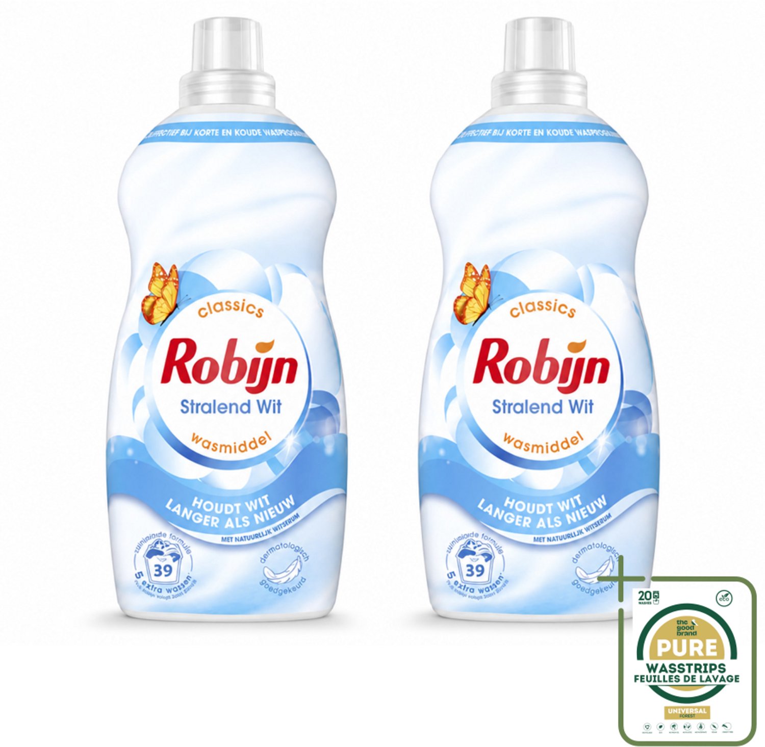2 x Robijn – Vloeibaar Wasmiddel – Klein & Krachtig Stralend Wit – 1,19 L - Wasstrips - Wit Wasmiddel - Wit En Licht Was - Koud Wasmiddel - Korte Wasbeurten - Wasmiddel Voor Wit