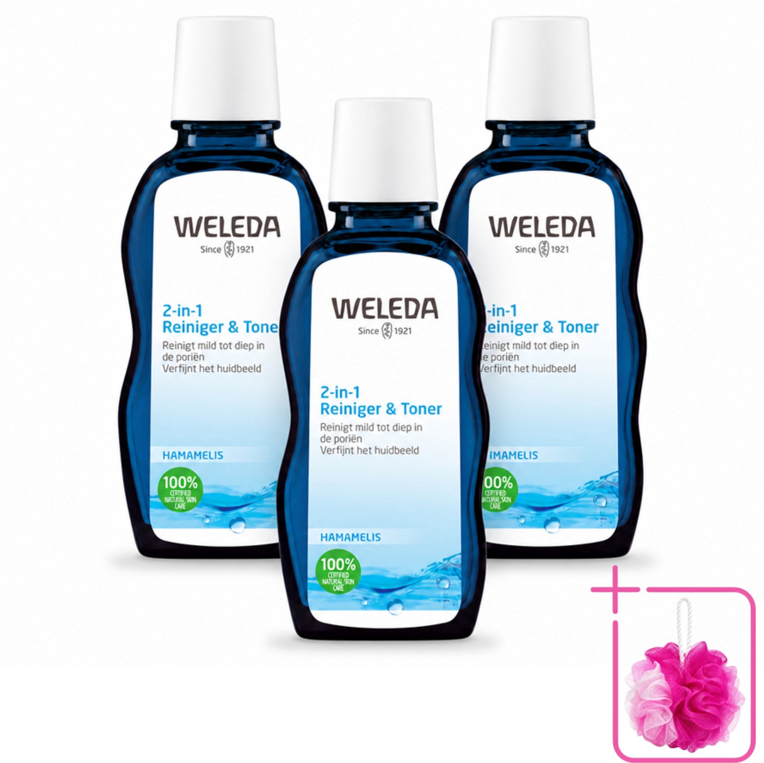 3 x WELEDA - Reiniger & Toner 2‑in‑1 - 100 ml - Bulkverpakking - Gezichtsverzorging - Douchemop - Reinigen