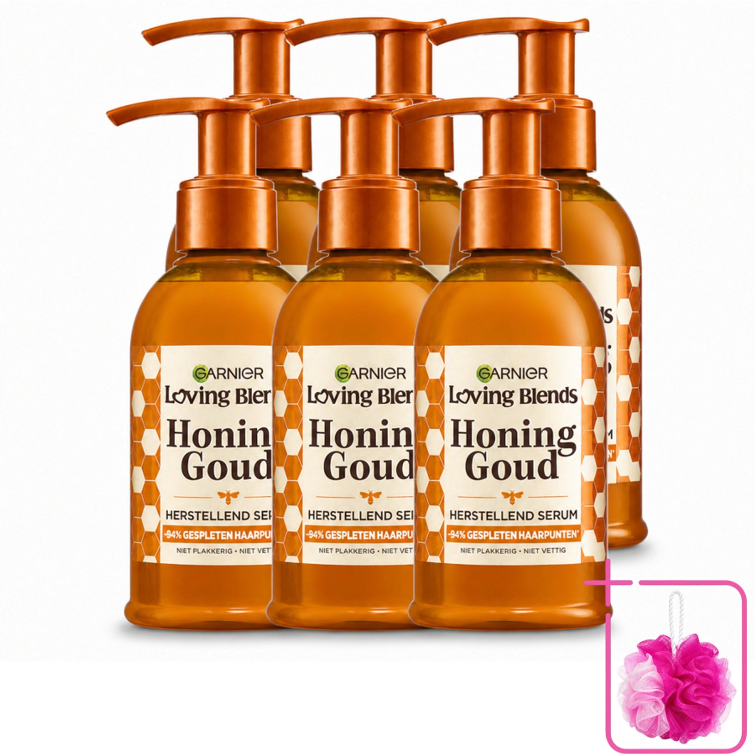 6 x Garnier - Loving Blends Honing Goud - Herstellend Haarserum - Beschadigd & Breekbaar Haar - 115 ml - Bulkverpakking - Haarherstel - Douchemop - Haarversterking
