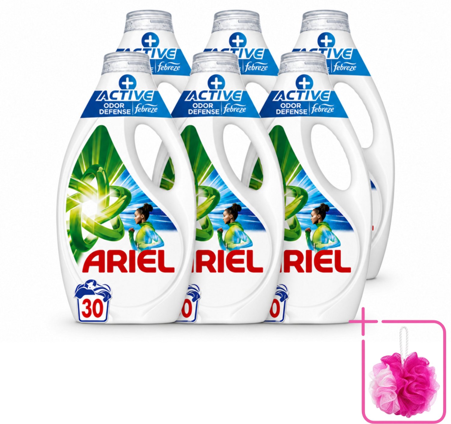 6 x Ariel - Vloeibaar Wasmiddel - +Actieve Odor Defense - 30 Wasbeurten - 1,35 liter - Bulkverpakking - Wasmiddel - Douchemop - Geurverwijdering