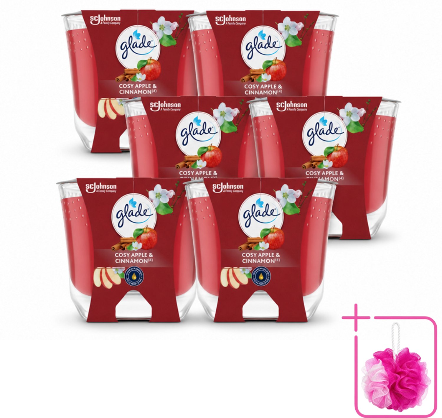 6 x Glade - Geurkaars Appel Kaneel - 100% Raapzaadwas - 204 g - Bulkverpakking - Geurkaars - Douchemop - Warme geur