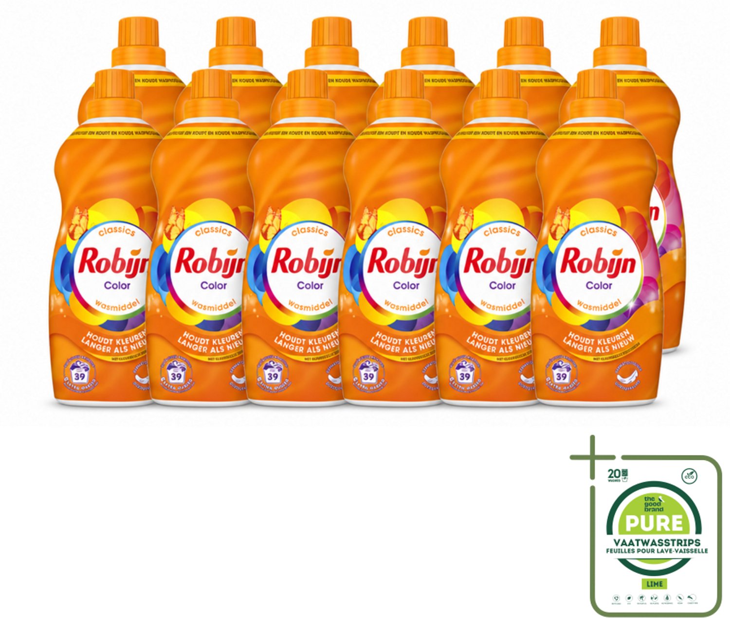 12 x Robijn – Vloeibaar Wasmiddel – Klein & Krachtig Color – 1,19 L - Grootverpakking - Vaatwasstrips - Kleurbehoud - Kleurherstel - Wasmiddel Kleur - Wasmiddel Voor Gekleurd Was - Koud Wasmiddel