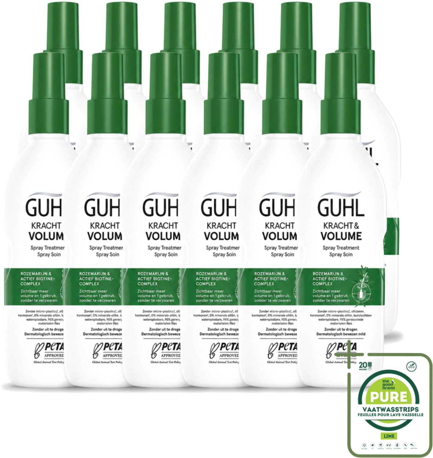 12 x Guhl – Spray Treatment – Kracht & Volume – 150 ml - Grootverpakking - Vaatwasstrips - Haarversterking - Volumeboost - Krachtige Haarverzorging - Dun Haar - Haaruitval