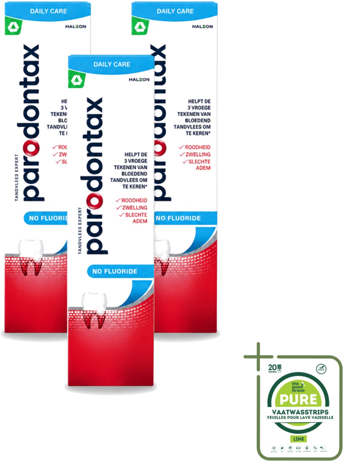 3 x Parodontax – Tandpasta – Zonder Fluoride – 75 ml - Grootverpakking - Vaatwasstrips - Tandpasta Zonder Fluoride - Gezond Tandvlees - Tandplak Verwijderen - Natuurlijke Mondhygiëne - Bloedend Tandvlees