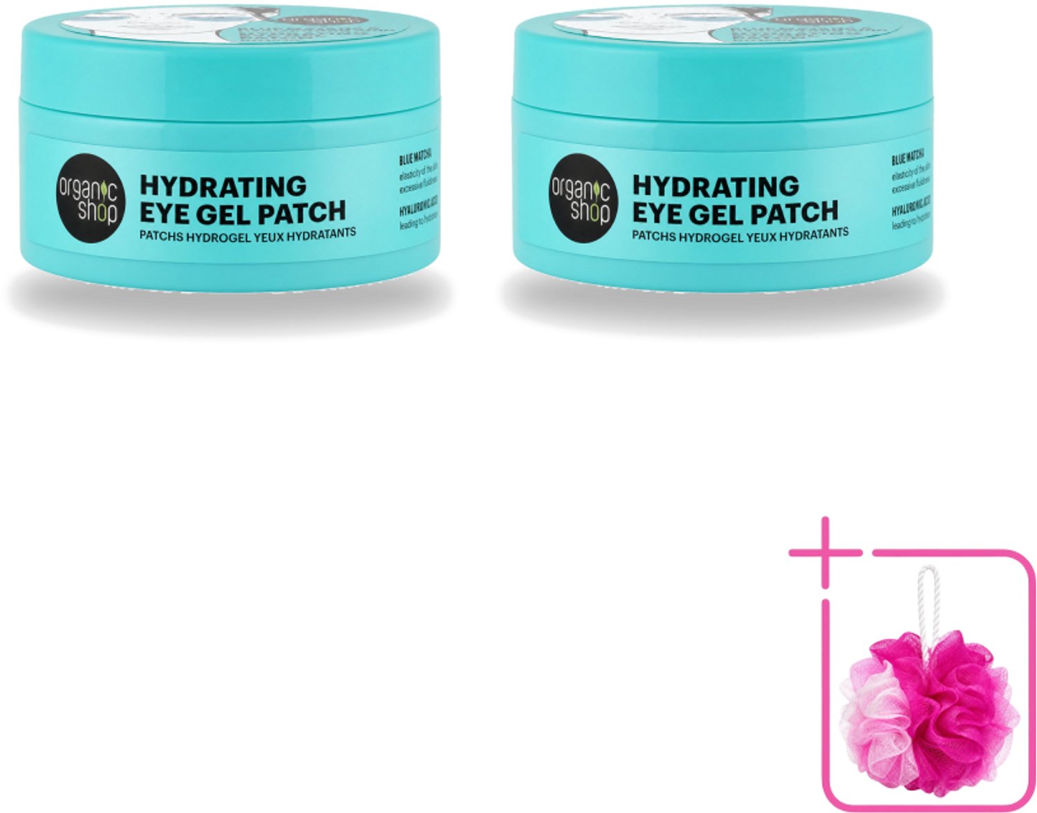 2 x Organic Shop - Eye Gel Patch Blue Matcha & Hyaluronic Acid - Verfrissend en Hydraterend - 60 Patches - Bulkverpakking - Oogverzorging - Douchemop - Hydratatie