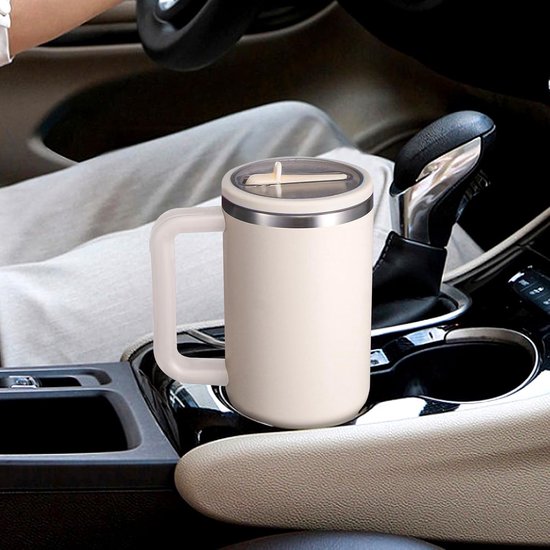2 stuks lekvrije deksel vervanging 40 oz voor Stanley Cup Accessoires, Flip Straw Tumbler Lekbestendige Deksels voor Stanley Quencher H2.0, stofdichte strohoes voor stanley cups 40 oz (Beige — afbeelding 4