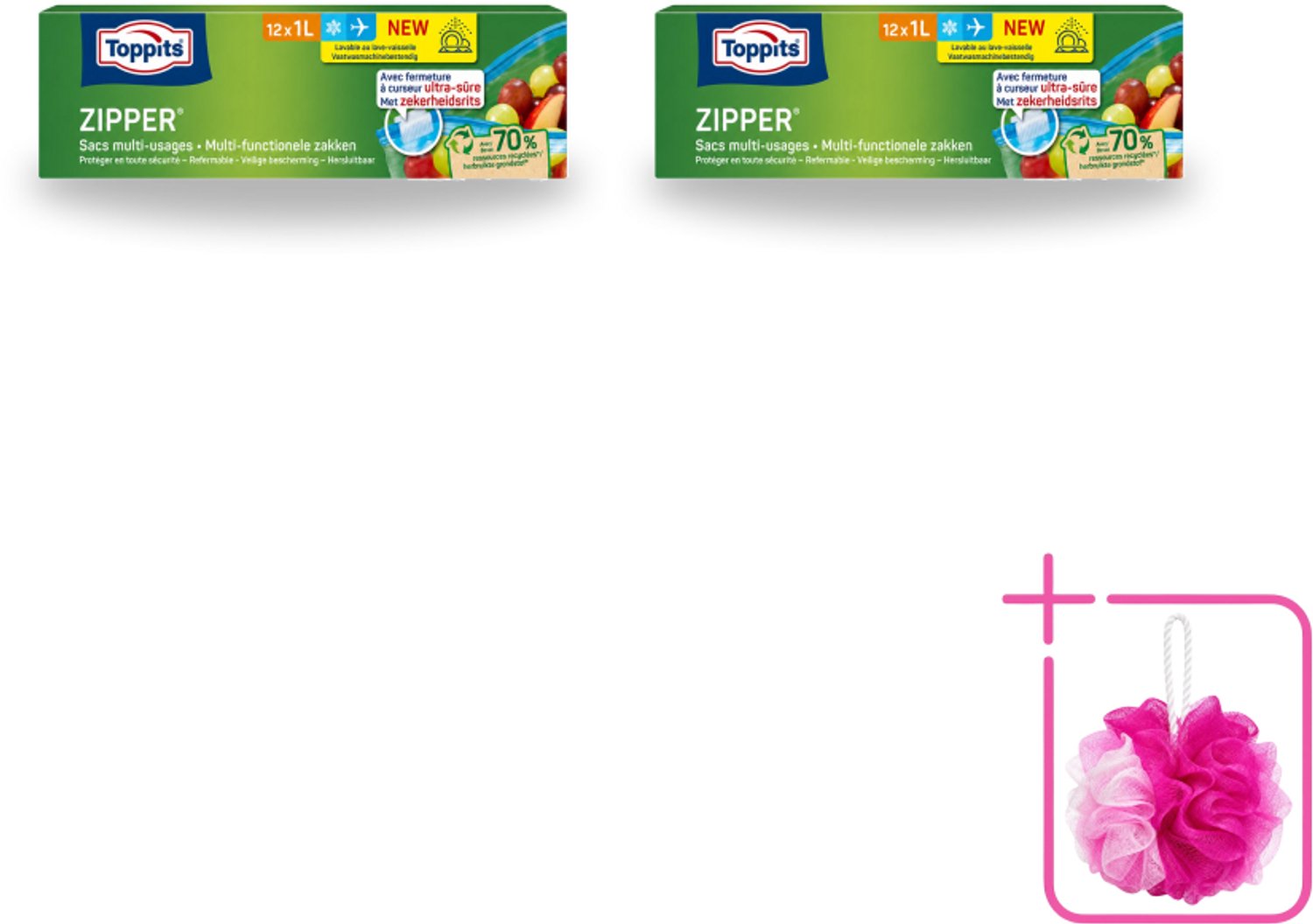 2 x Toppits – Zipper Multifunctionele Zakken – 1 Liter – 12 Zakjes - Bulkverpakking - Zipper zakken - Douchemop - Lekken
