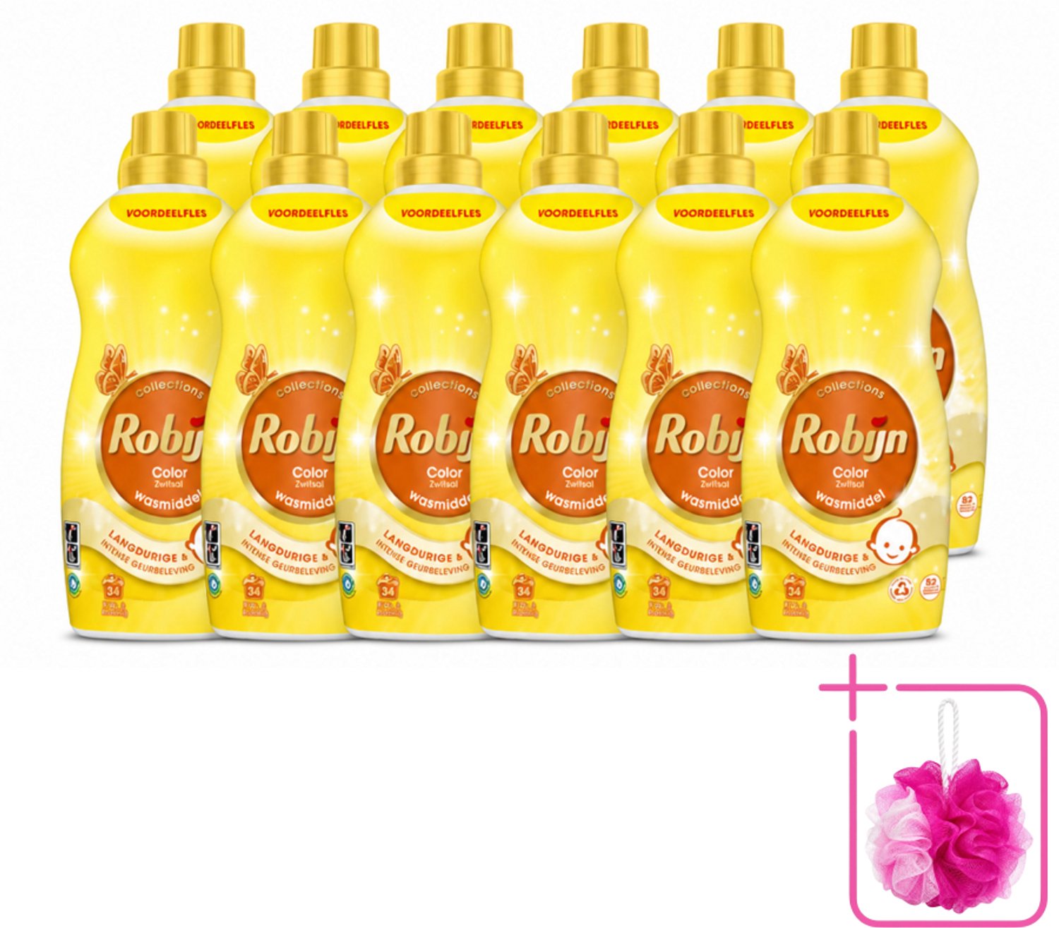 12 x Robijn - Klein & Krachtig Zwitsalgeur - Vloeibaar Wasmiddel - 34 Wasbeurten - 1,19 L - Bulkverpakking - Wasmiddel zwitsal - Douchemop - Kleur behouden