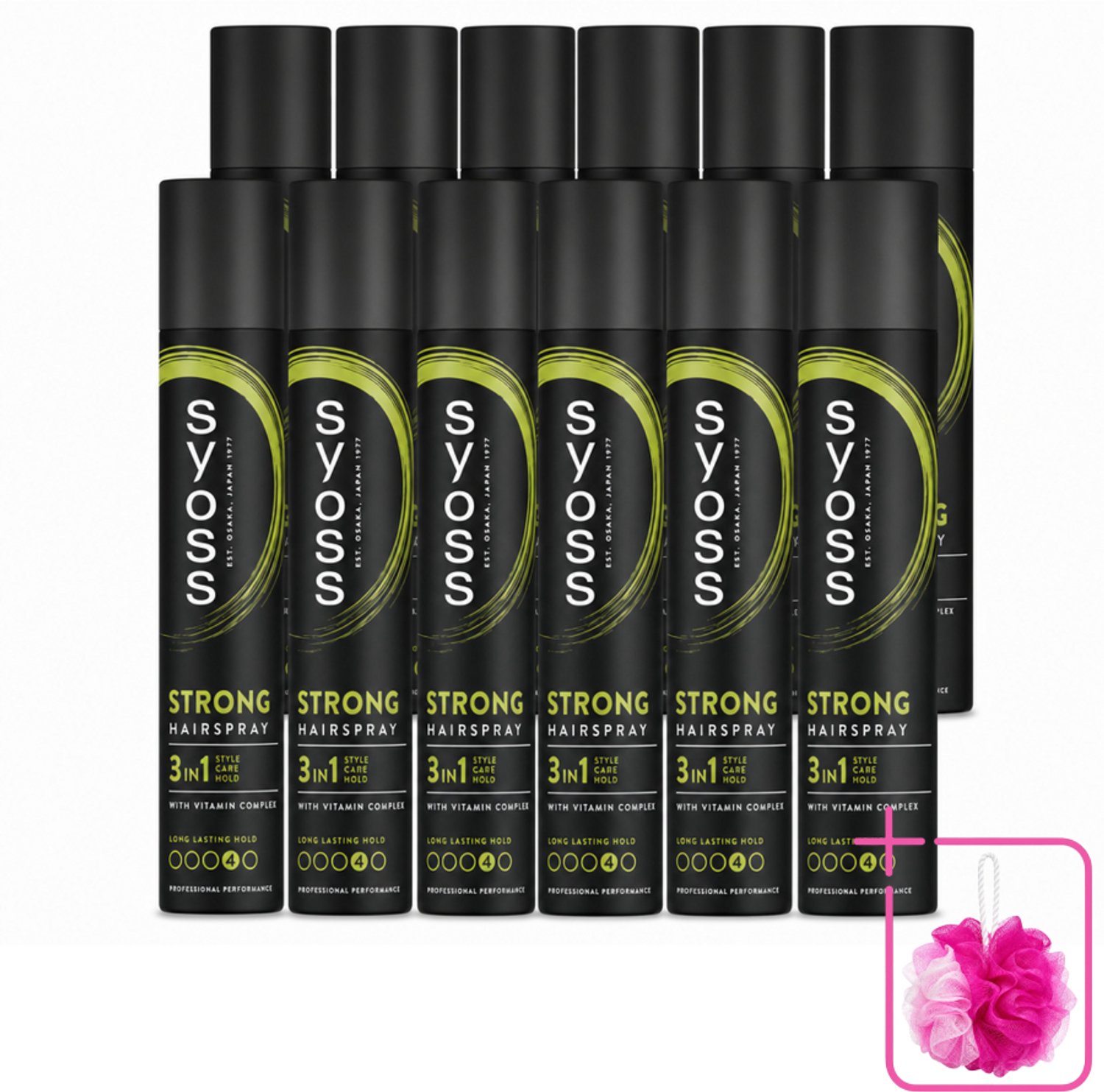 12 x Syoss - Strong Hold - Haarspray - Sterke Fixatie - 300 ml - Bulkverpakking - Haarspray - Douchemop - Sterk houden