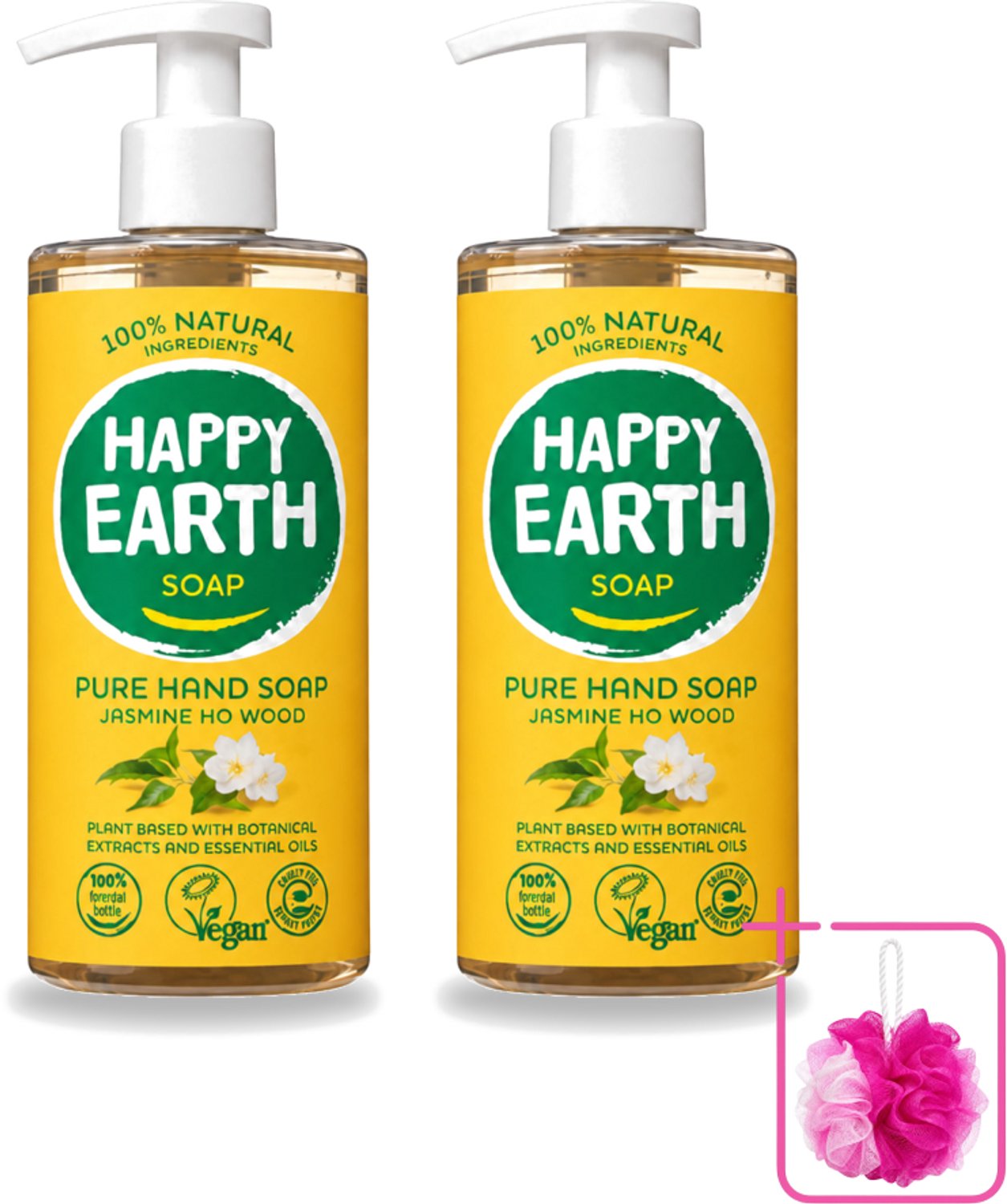 2 x Happy Earth – Handzeep – 100% Natuurlijk Jasmine Ho Wood – 300 ml - Bulkverpakking - Natuurlijke handzeep - Douchemop - Vegan handzeep