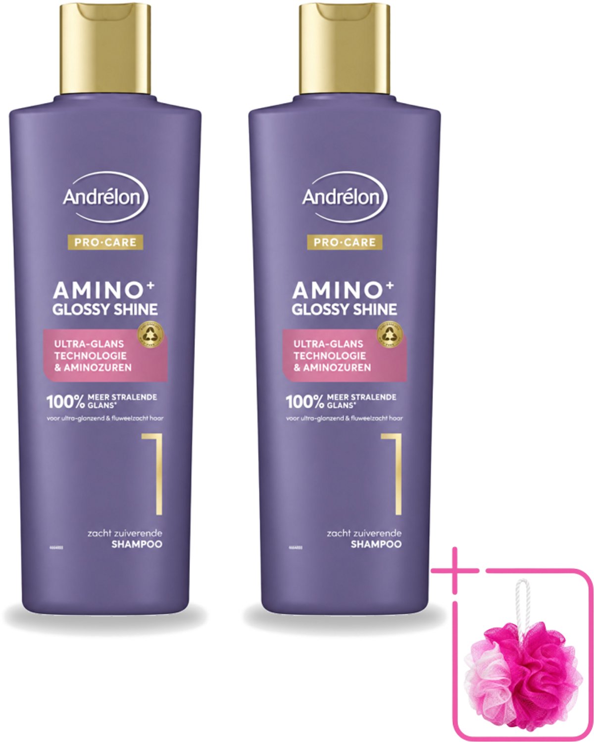 2 x Andrélon – Shampoo – Pro Care Amino+ Glossy Shine – 250 ml - Bulkverpakking - Glans haar - Douchemop - Zachtheid haar