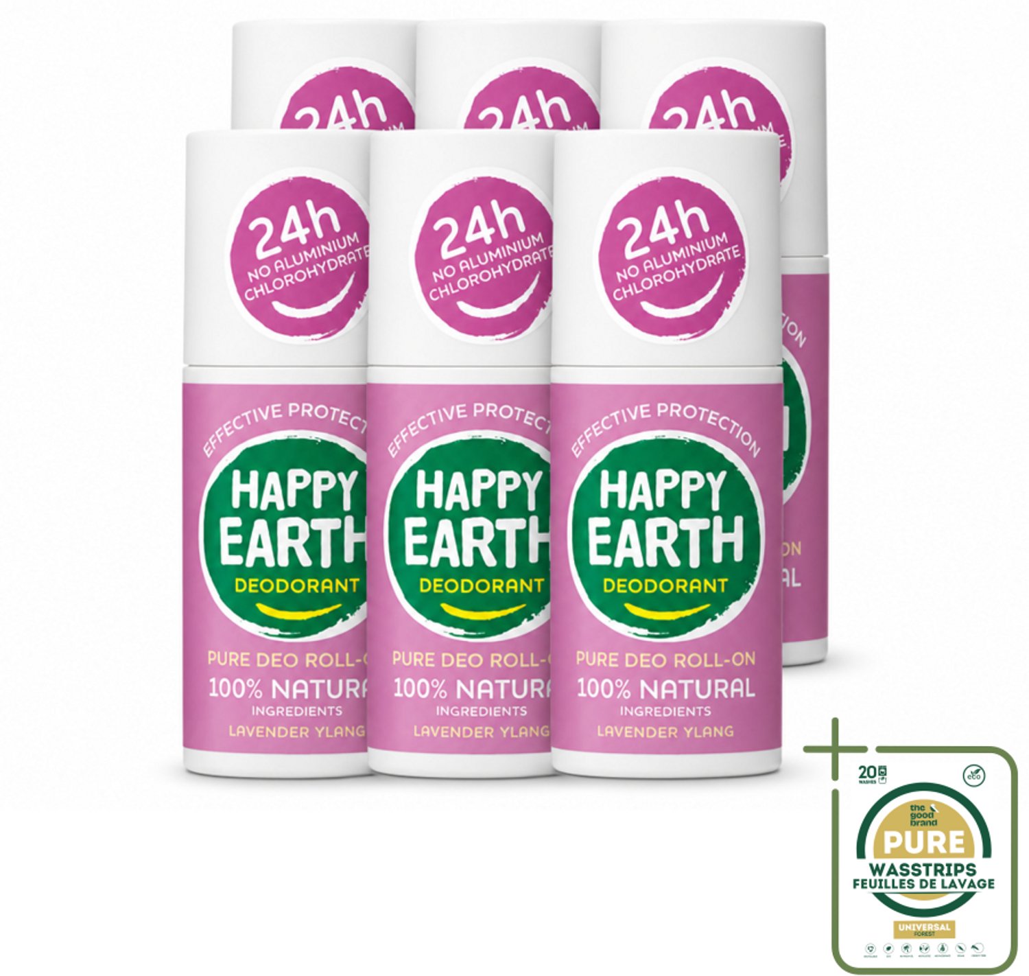 6 x Happy Earth – Deodorant Roll-On – 100% Natuurlijk Lavender Ylang – 75 ml - Natuurlijke Deodorant - Roll-on Deodorant - Lavendel Geur - Ylang-ylang Geur - Huidvriendelijk