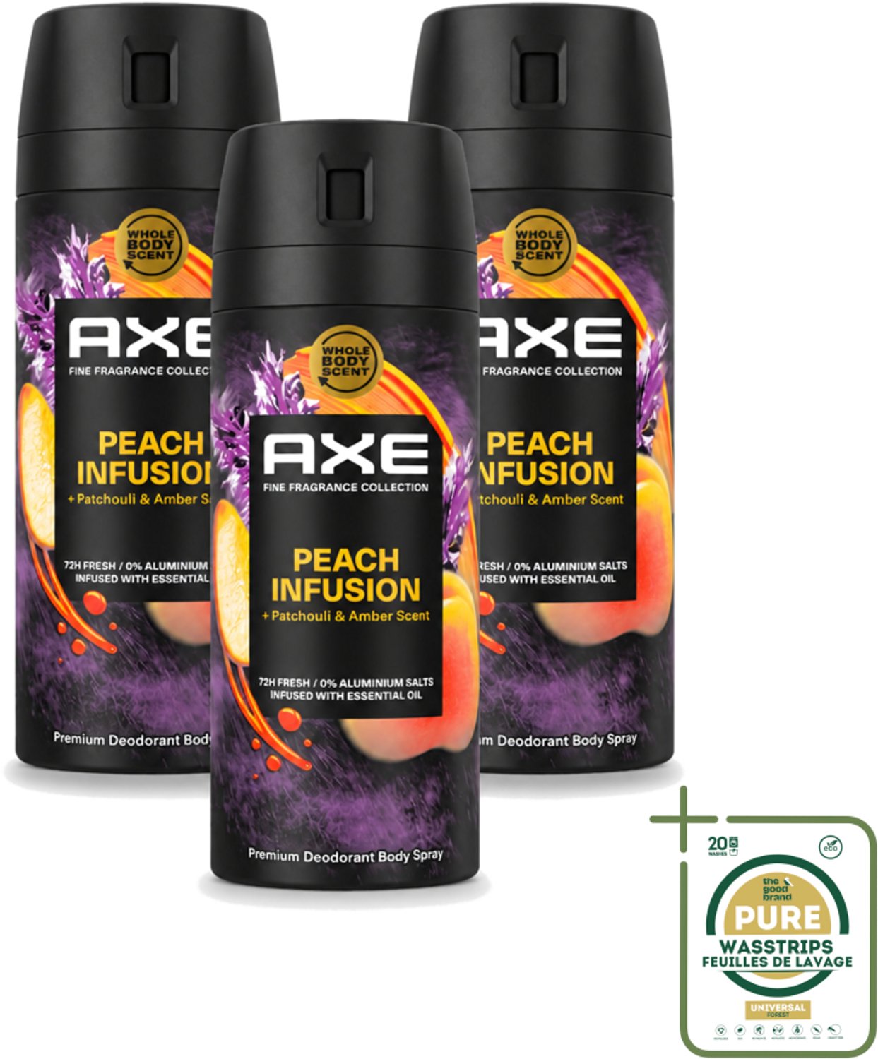 3 x Axe – Deodorant – Peach Infusion – 150 ml - Deodorant - Bodyspray - Lichaamsgeur - Anti-perspirant - Patchoeli