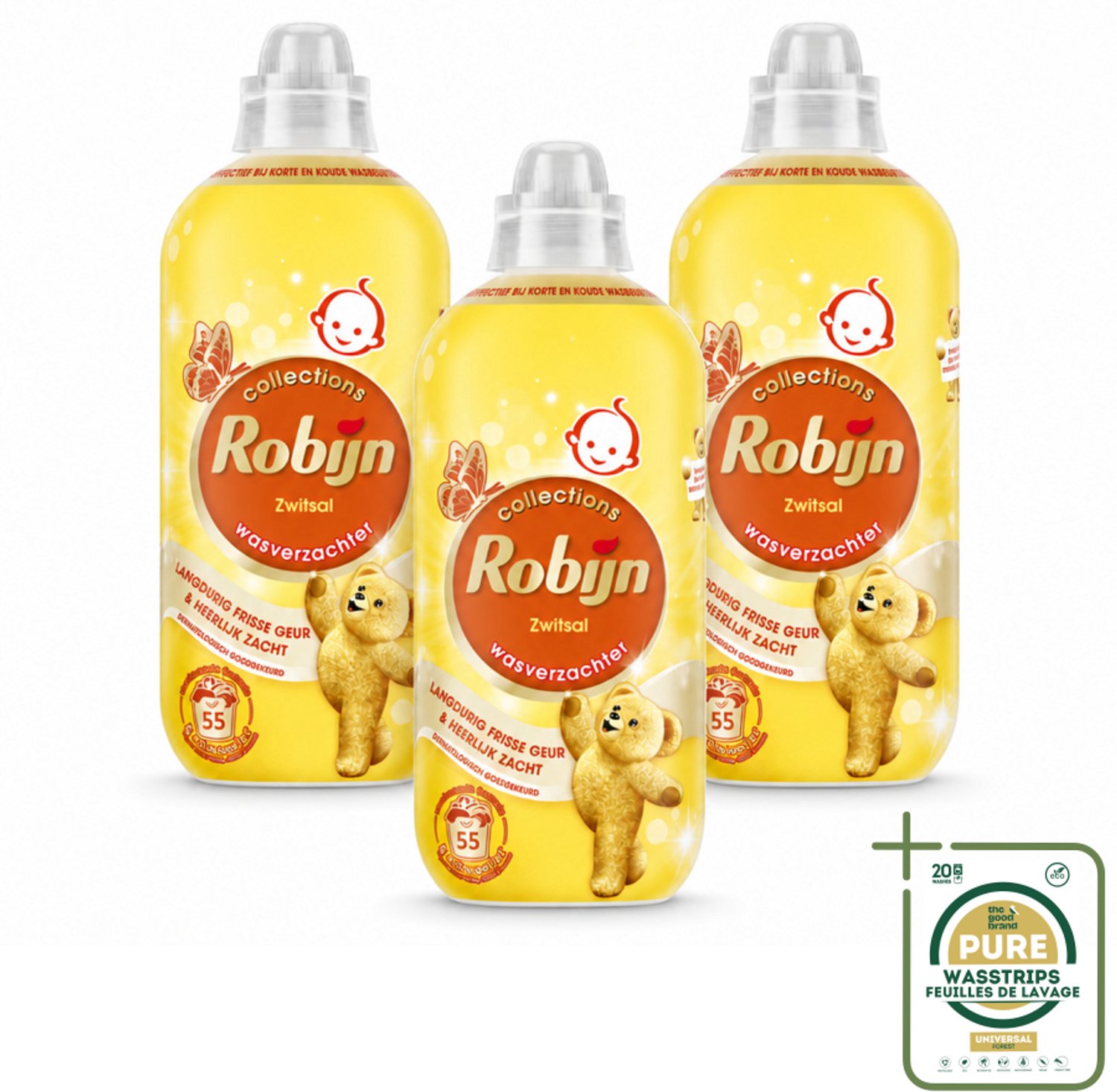 3 x Robijn – Wasverzachter – Zwitsal – 1,1 L - Wasstrips - Wasverzachter Zwitsal - Wasverzachter - Wasverzachter Zwitsal 55 Wasbeurten - Wasverzachter Zwitsal 1.1 L - Wasverzachter Zwitsal 1100 Ml