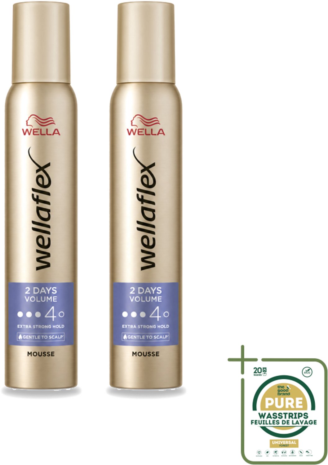 2 x Wella – Flex 2 Days Volume – Haarmousse – 200 ml - Wasstrips - Haarmousse - Volume - Haarfixatie - Haarverzorging - Haarverdikkend