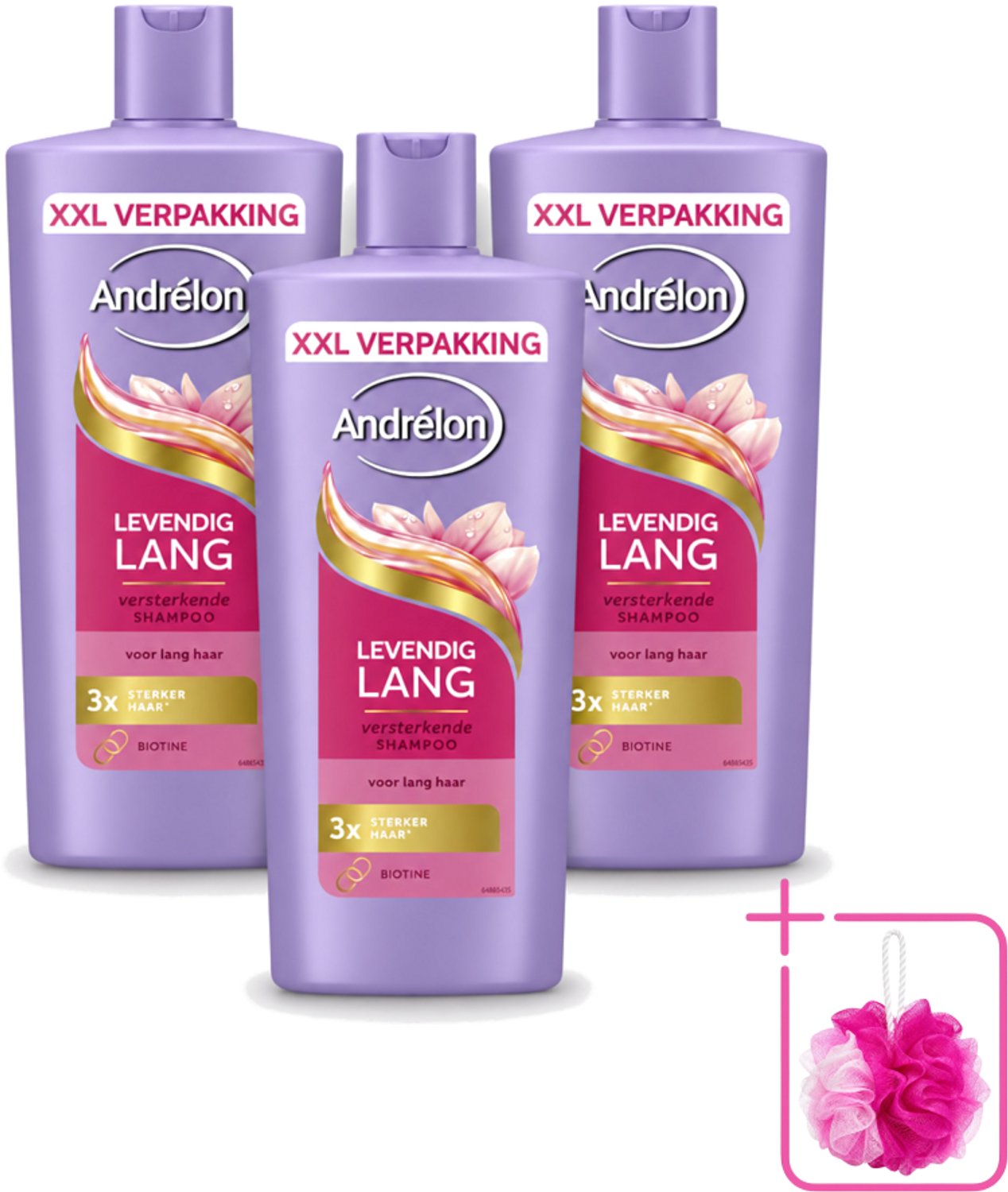 3 x Andrélon – Shampoo – Levendig Lang – 685 ml - Bulkverpakking - Lang haar verzorging - Douchemop - Biotine shampoo