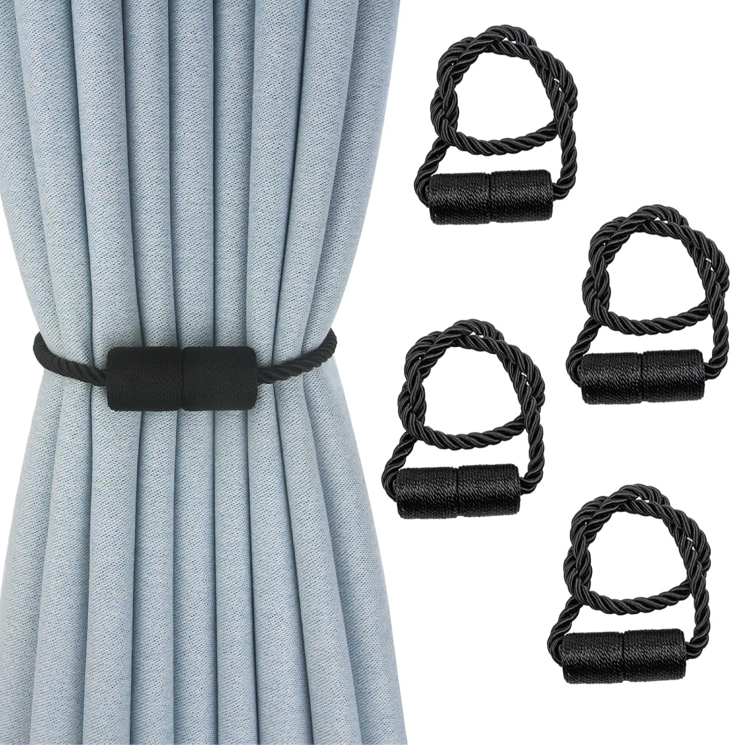 Sterke Magnetische Gordijn Tiebacks set van 4 Cilindrische Magnetische Gordijnclips 50.5cm Gordijnbinders Boren Niet Nodig Zwart