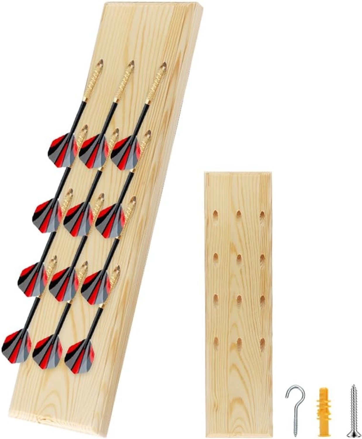Dart Houder van Hout voor 12 Darts - Wandmontage voor Stalen en Zachte Darts - Dart Accessoires in Natuurlijke Houtkleur en Ideaal voor Organisatie