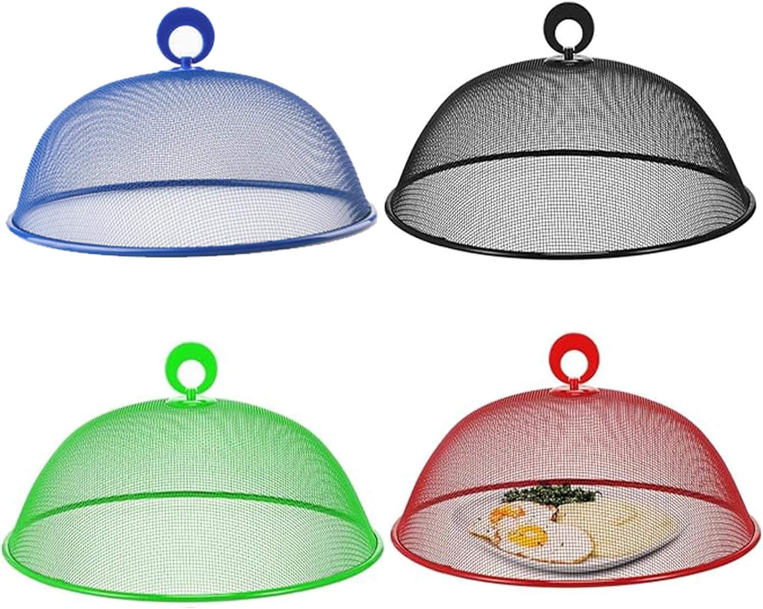 Insectenbescherming Voedsel Tent Set van 4 Stuks, Ideaal voor Barbecue, Picknick en Buitenactiviteiten (Blauw, Rood, Groen, Zwart, 26 cm)