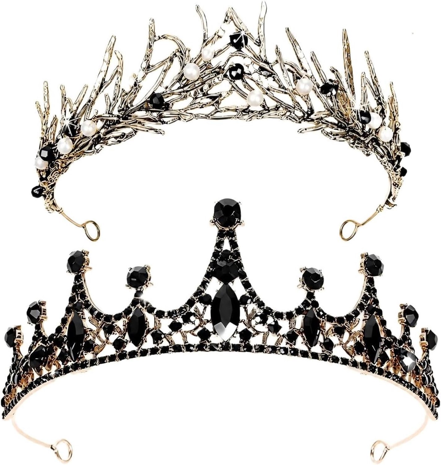 Zwarte Barokke Kroon met Strass - Vintage Elegantie voor Bruiloften, Verjaardagen en Kostuumfeesten, Stijlvol Hoofdsieraad voor Vrouwen en Bruiden