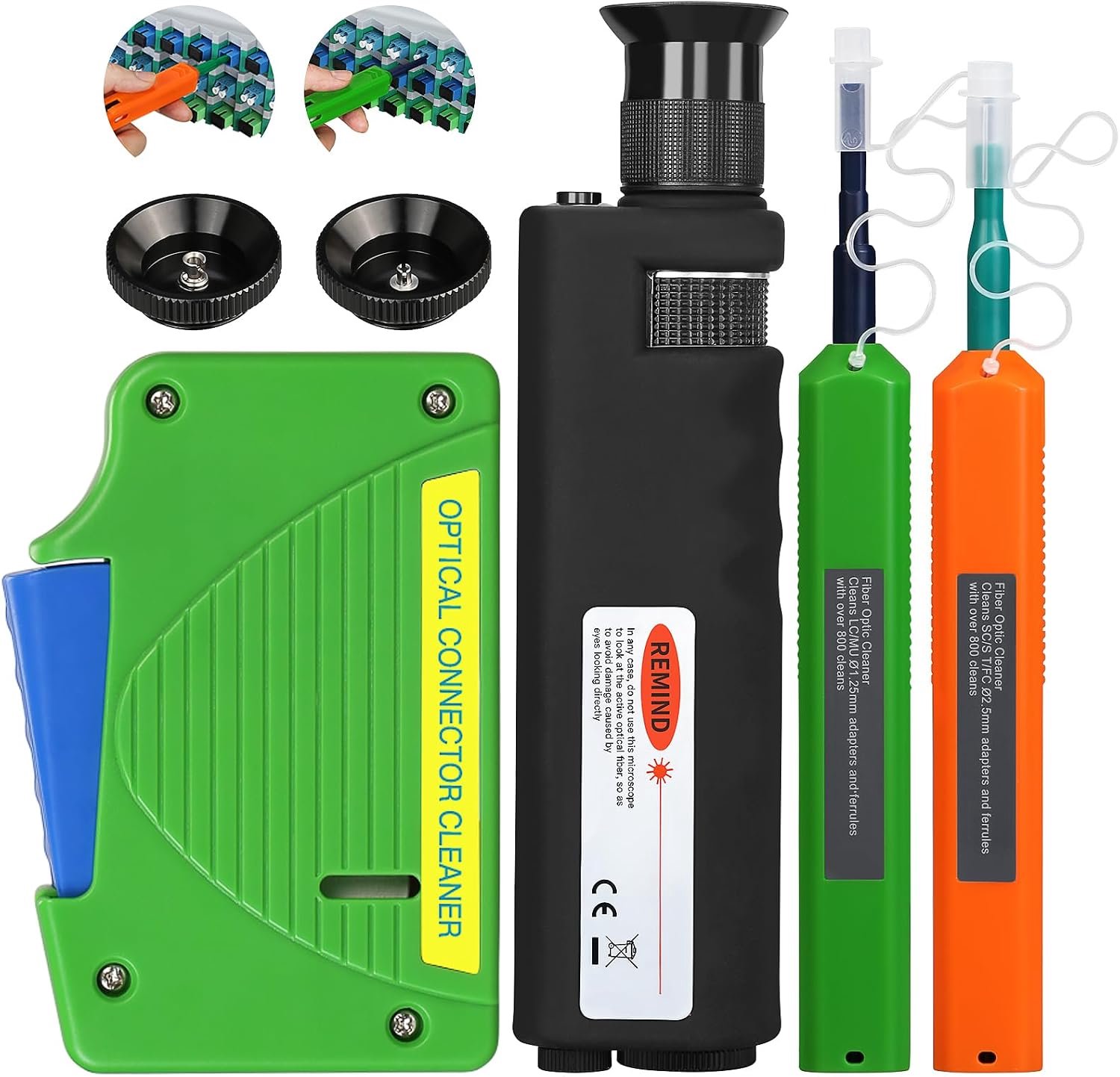 4-Stuk Set Fiber Cleaning Tool kit Handheld Fiber Microscoop 400x Fiber Vergrootglas Jumper end gezicht Reinigingsdoos Een Klik Fiber Cleaning Pen