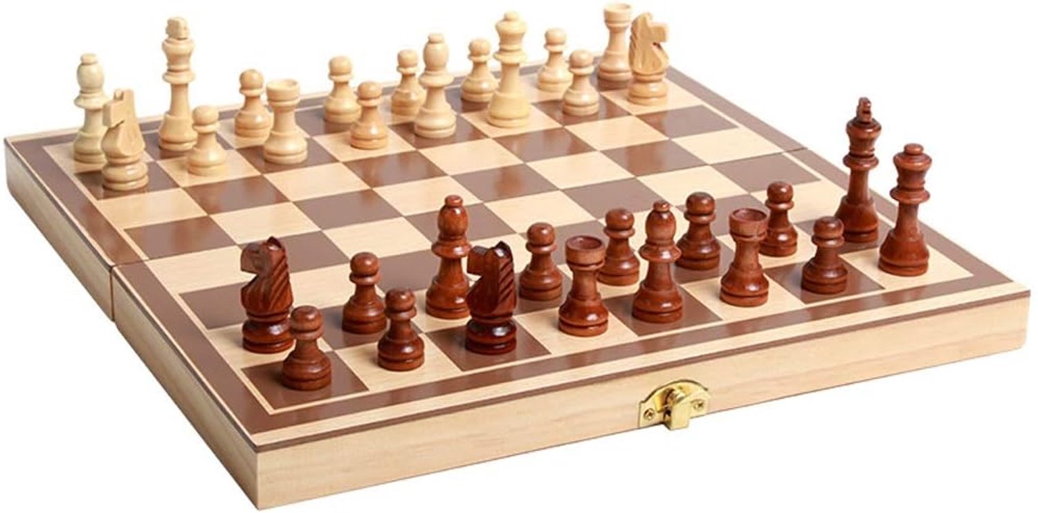 Houten schaakspel Houten Draagbare opvouwbare schaakbord Game Set met vervaardigd schaakstuk&opslag slots for kinderen volwassen Schaaksets voor kinderen en volwassenen