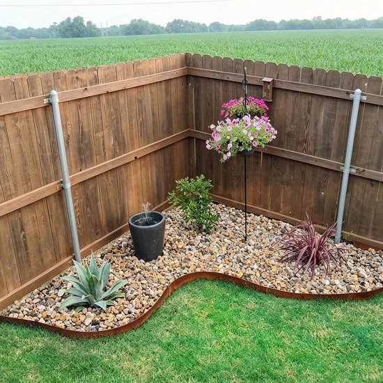 Cortenstaal Landschapsranden-4.5" H X 40" L Metalen Tuinrand-33FT-Landschap Gazonranden 10 Stks-No-Graven Hamer Heavy Duty Stalen Rand-Buigbare Grensstroken voor Gazon Yard GJWCVL-10 Clips — afbeelding 3