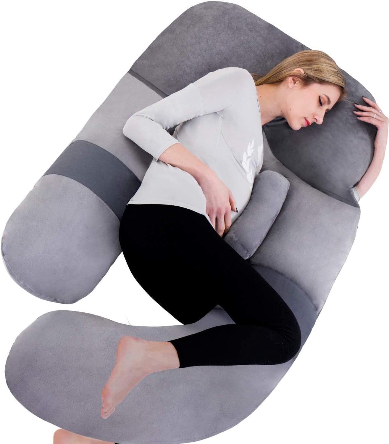 152 cm zwangerschapskussen om te slapen, afneembaar full-body kussen voor zwangerschap, U-vormig zwangerschapskussen voor zwangere vrouwen met fluwelen hoes (grijs)