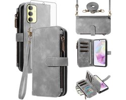 Asuwish Hoes voor mobiele telefoon voor Samsung Galaxy A35 5G, hoes met band, folie, beschermfolie, kaartenvak - ShopVlot