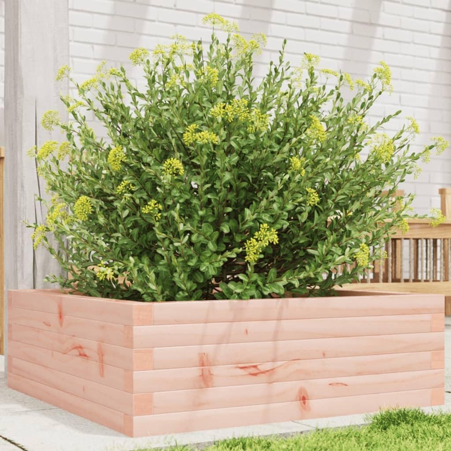 Planter van massief hout, Douglasie, 70 x 70 x 23 cm, robuust en stabiel frame voor buiten, diep en breed bloembed met veel ruimte voor planten, groenten, kruiden
