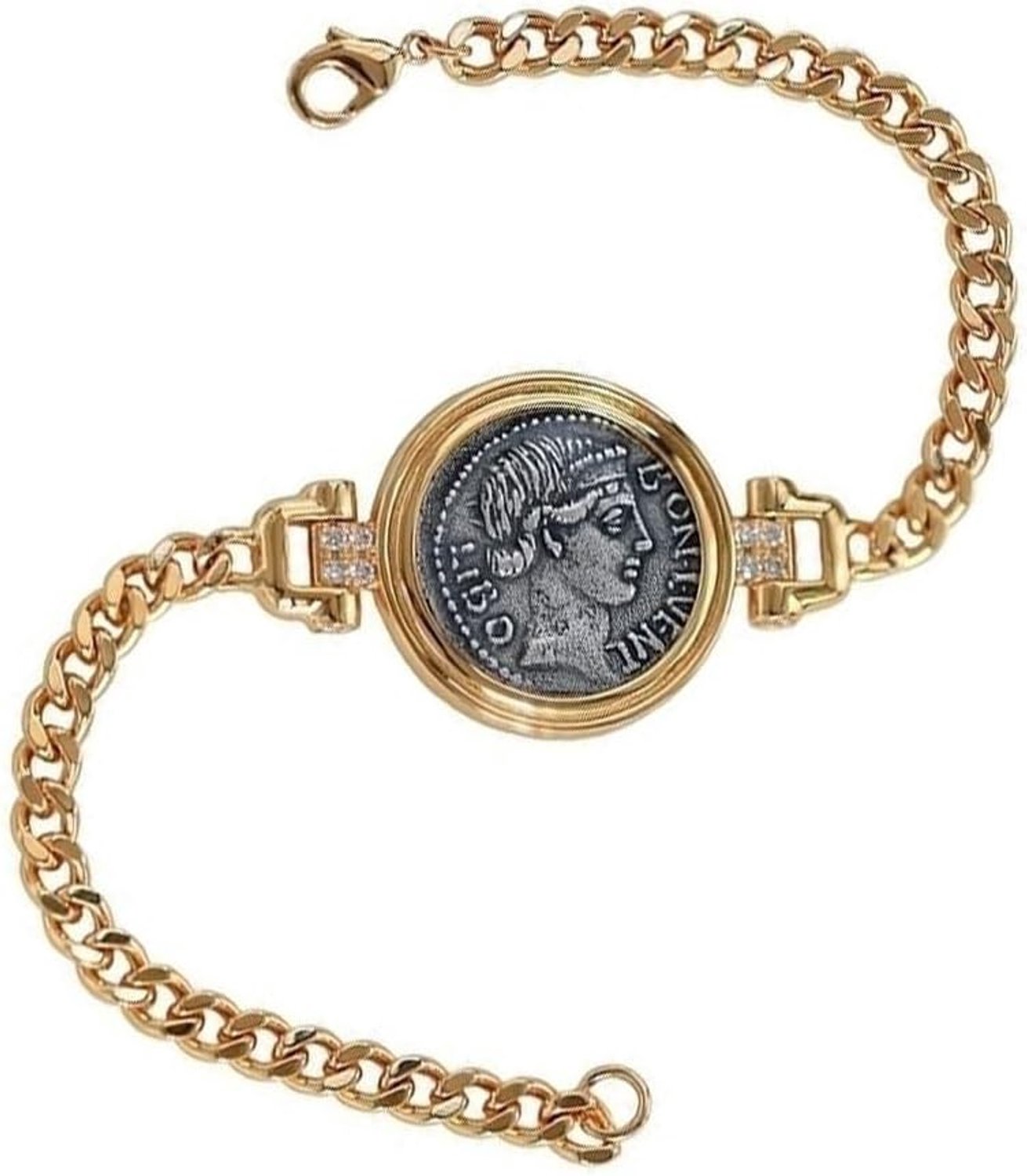 Griekse Geluksgodin Koningin Antieke Munt Armband,Sterling Zilveren Munt Ketting Armband